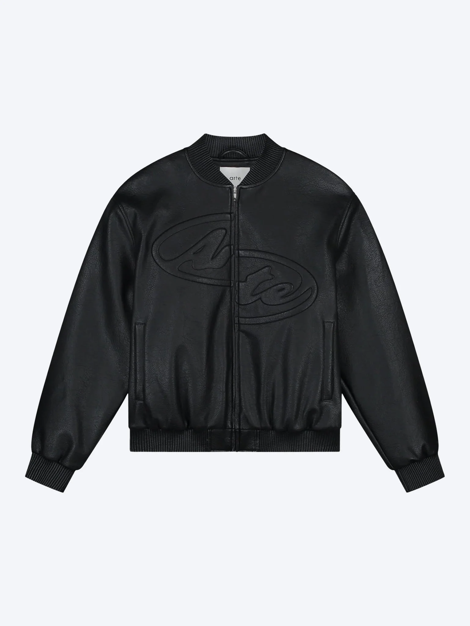 Half logo leather jacket
