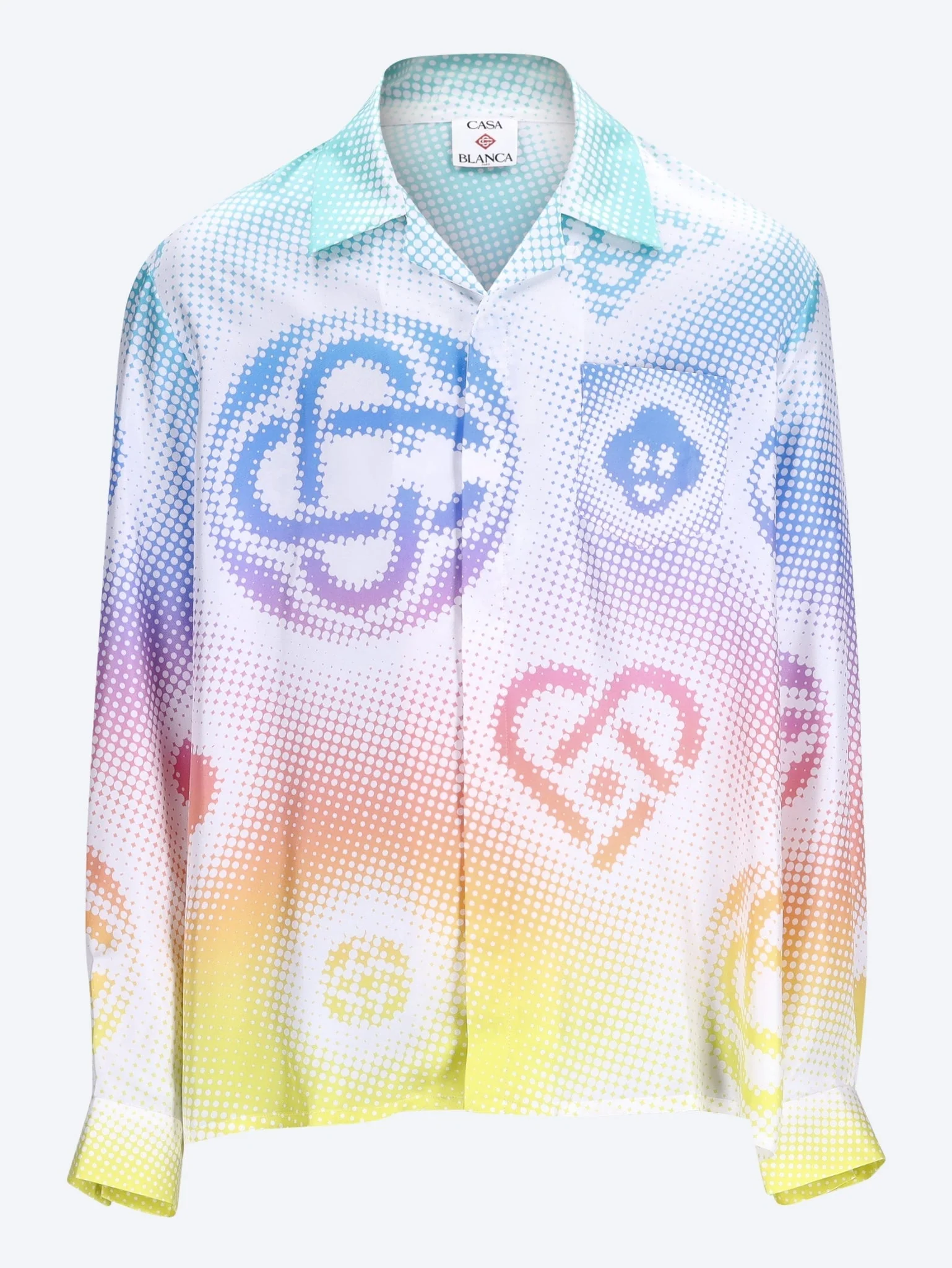 Halftone logo cuban collar long sleeve shirt