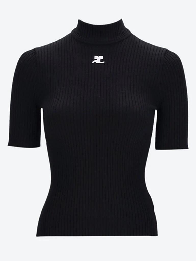 Reedition rib knit short sleeve sweater