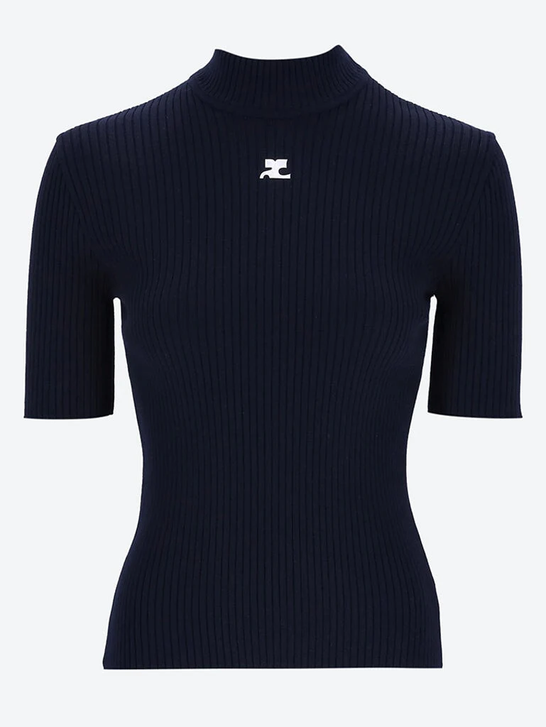 Reedition rib knit short sleeve sweater