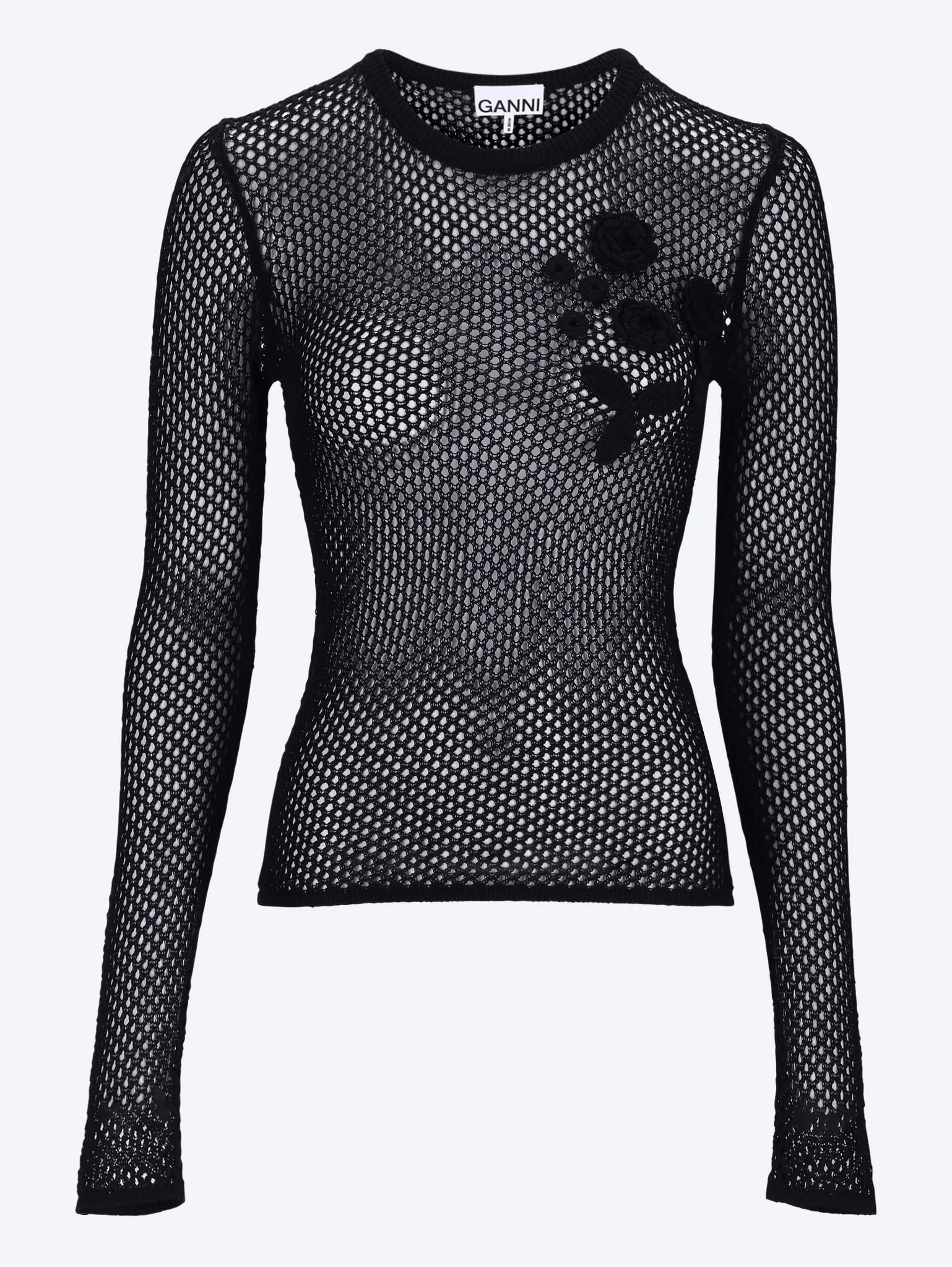 Mercerized cotton mesh pointelle longsleeve top