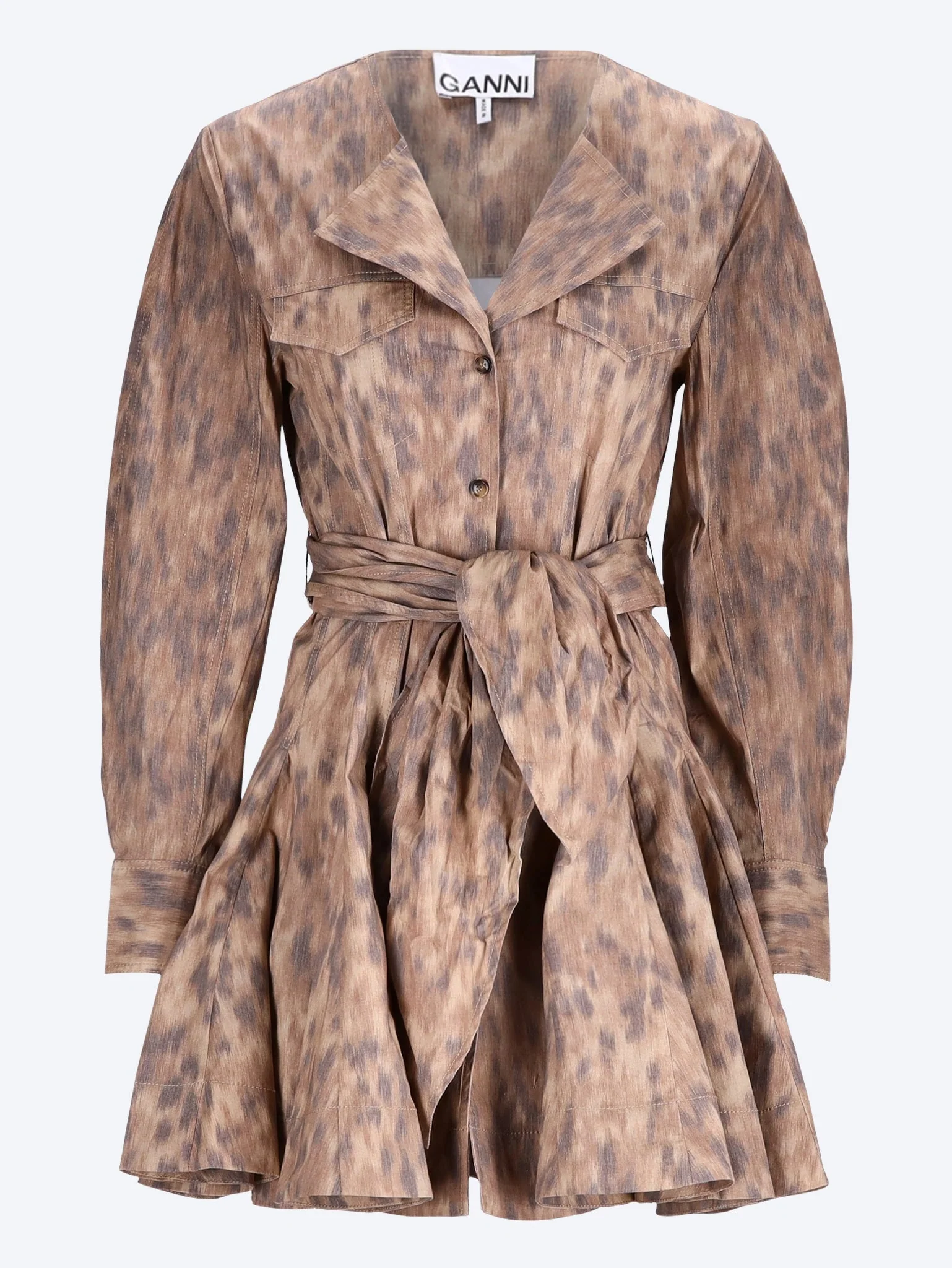 Printed stretch cotton mini shirt dress