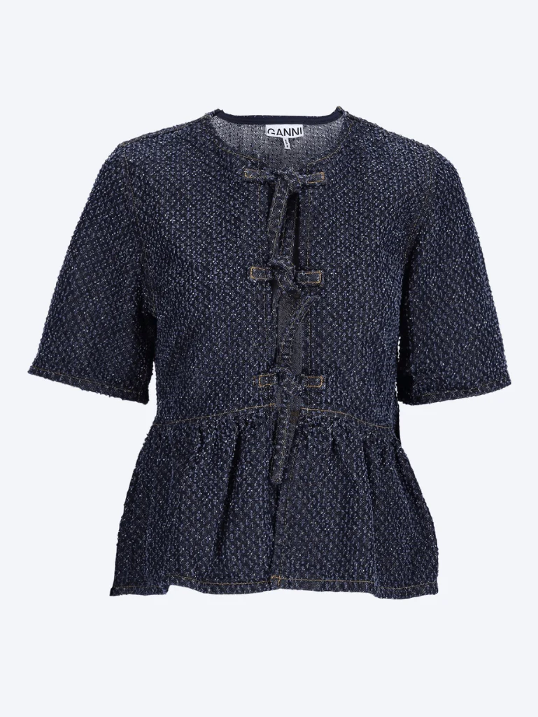 Tweed denim peplum blouse