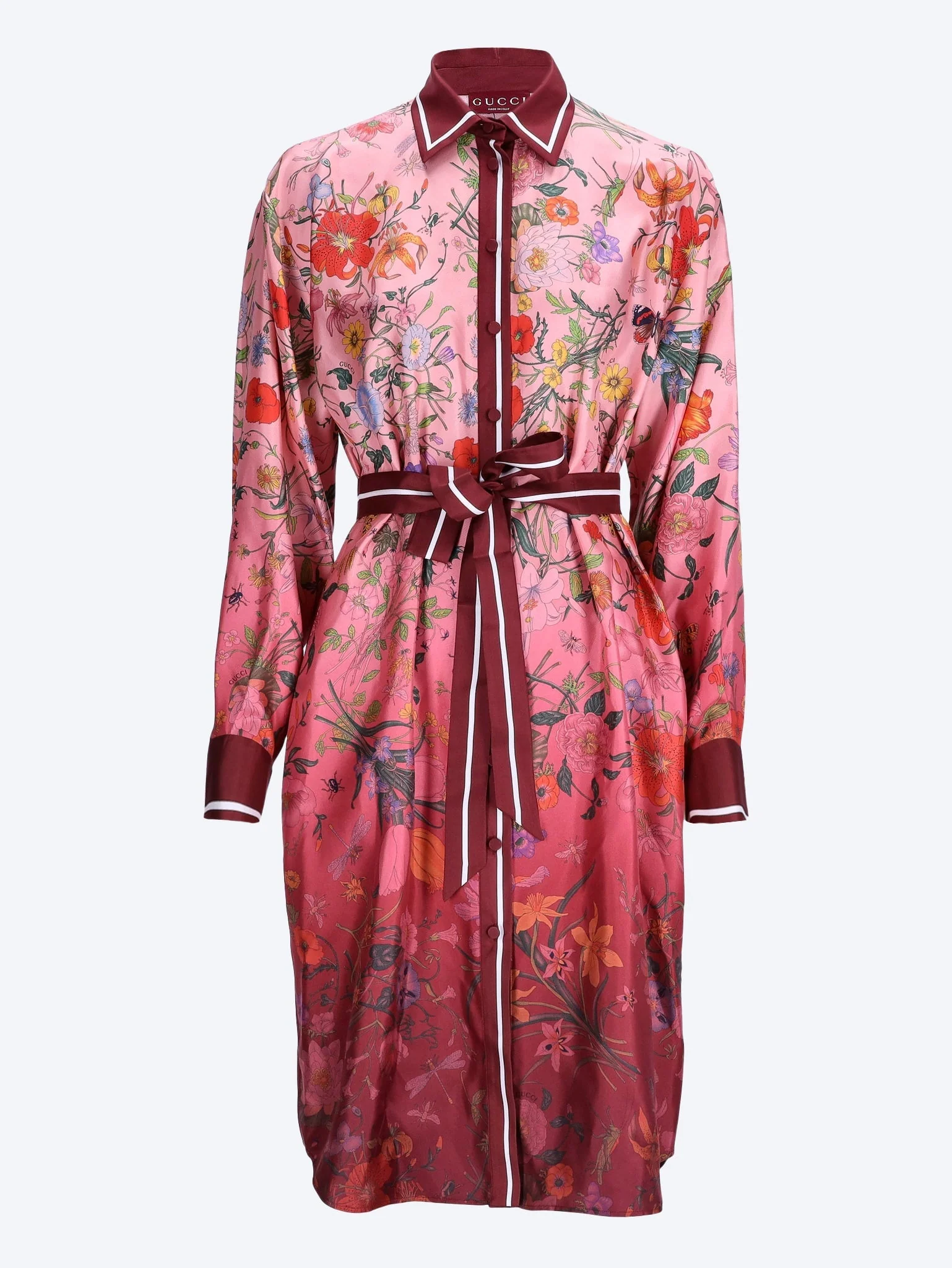 Printed silk twill shirt dress