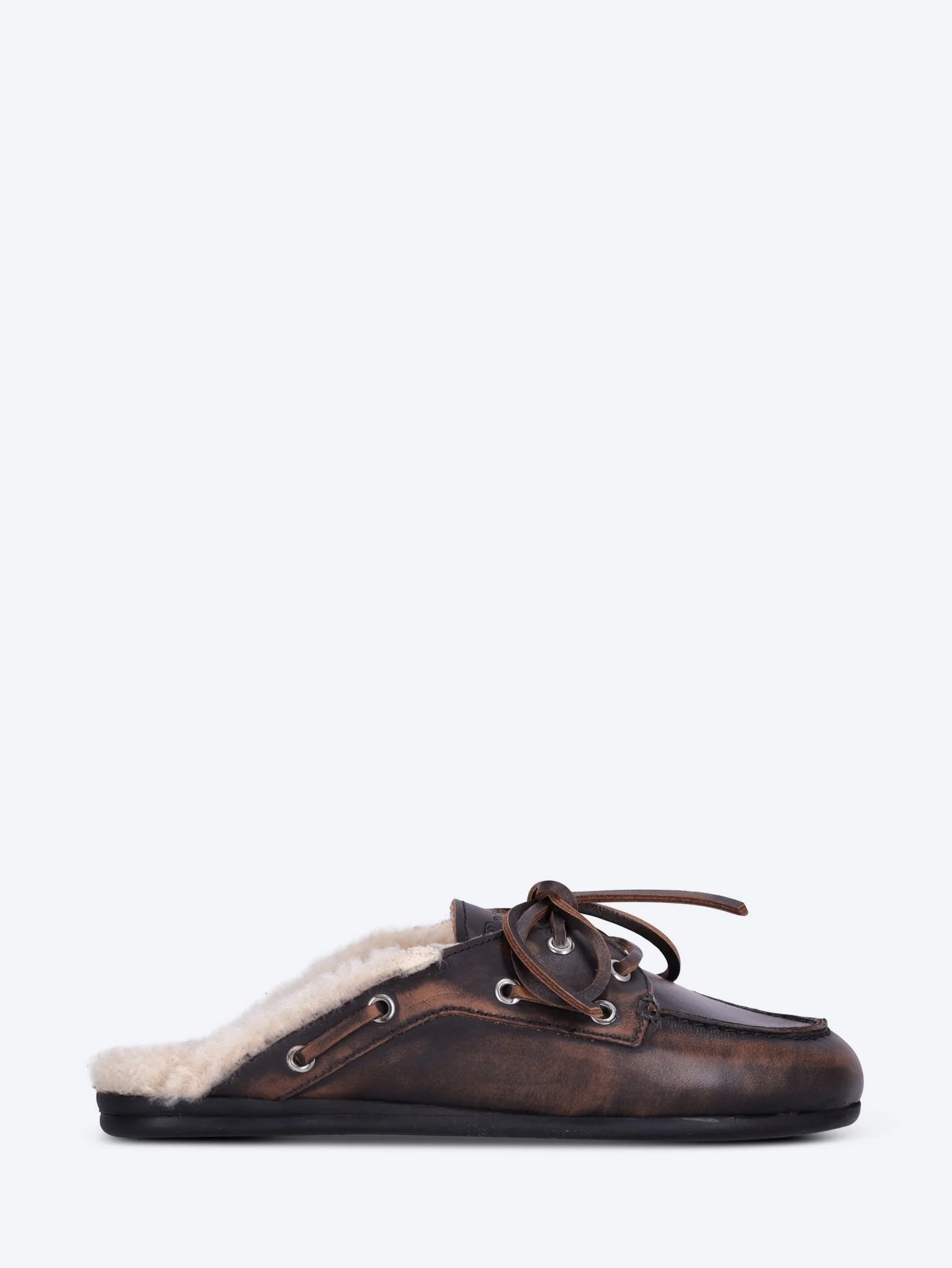 Leather fur boat mules loafers