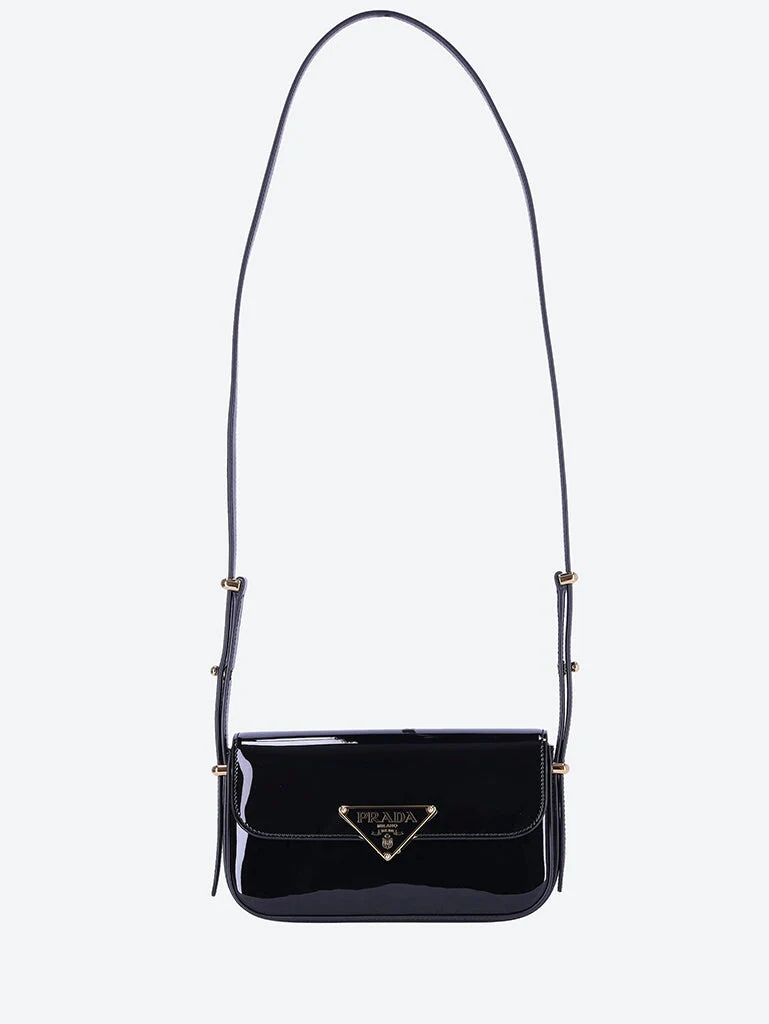 Patent leather shoulder bag with flap