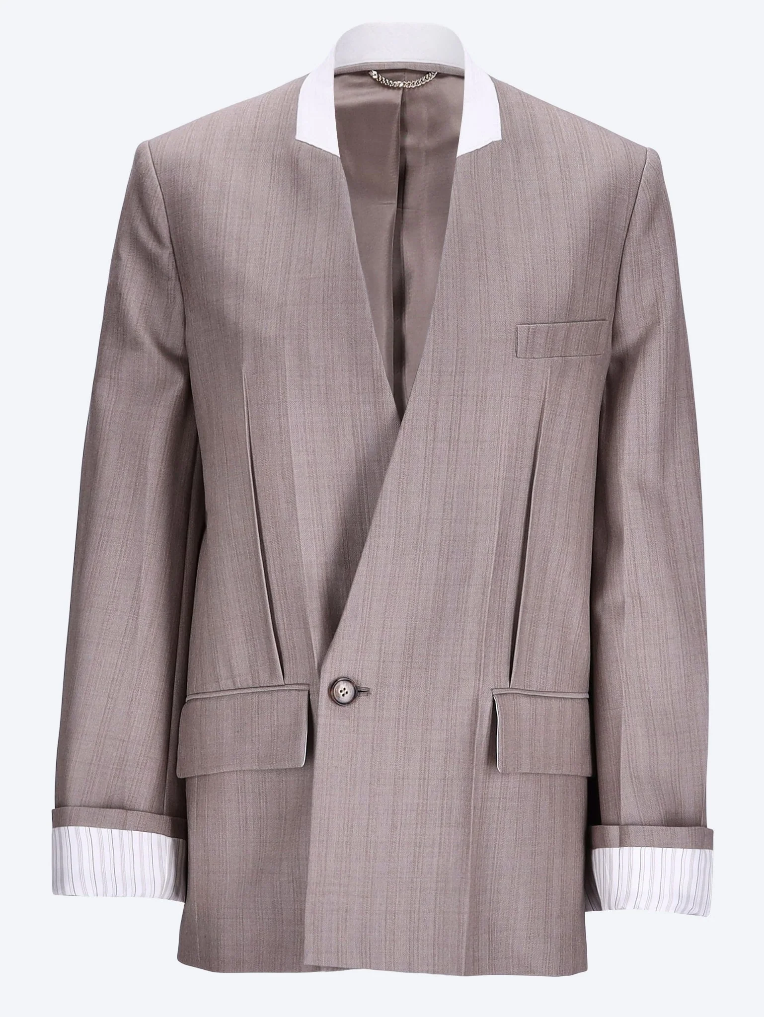 Collarless folded tailored jacket